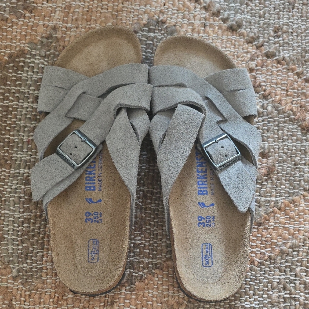 Birkenstock Gray Sandals with Adjustable Straps and Cork Footbed